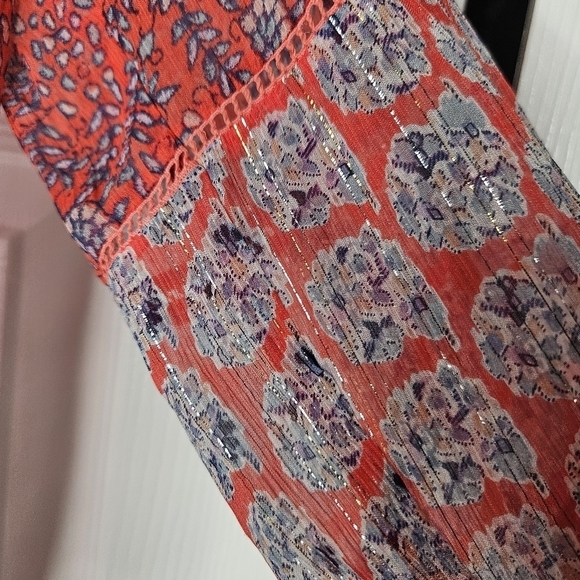 Rebecca Taylor floral print sheer buttonup blouse with sleeve ties size 0 (XS). - Picture 4 of 10